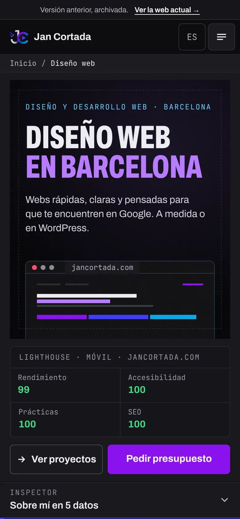 The same page on mobile.