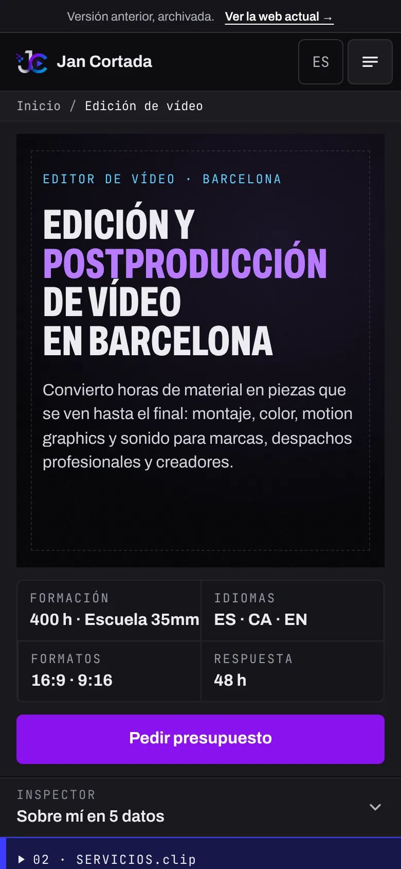 The same page on mobile.